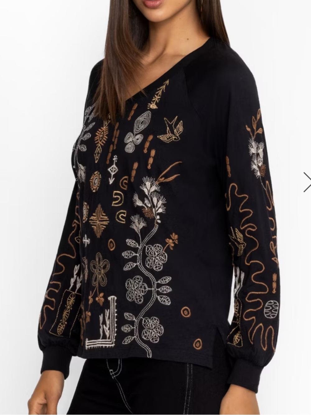 NWT Johnny Was Raglan Top TeeEmbroidered V-Neck Sz XL